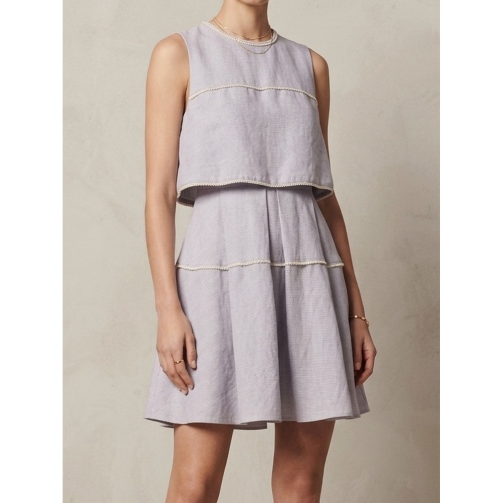Sandro Paris Mini Dress‎ Womens Purple Excellent Pearl Trim Tiered Coquette Chic